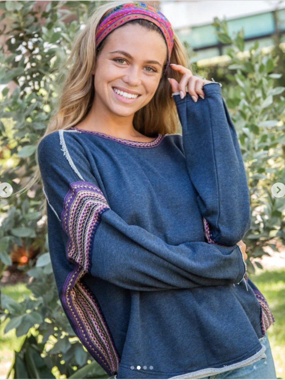 NATURAL LIFE Knit Trim Indigo Sweatshirt Size Large / XL - Picture 2 of 10